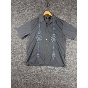 Dragonfly Roadhouse Mens Gray Embroidered Skull Tribal Button Down Shirt Large